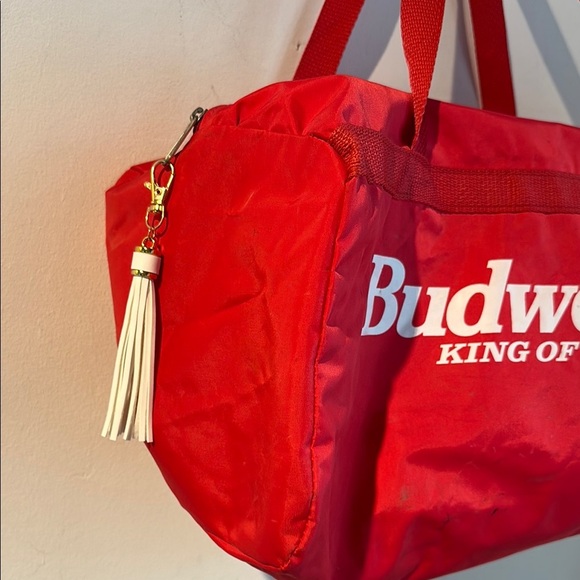 Vintage Budweiser Red Nylon Duffel Bag with Tassle - Picture 3 of 6